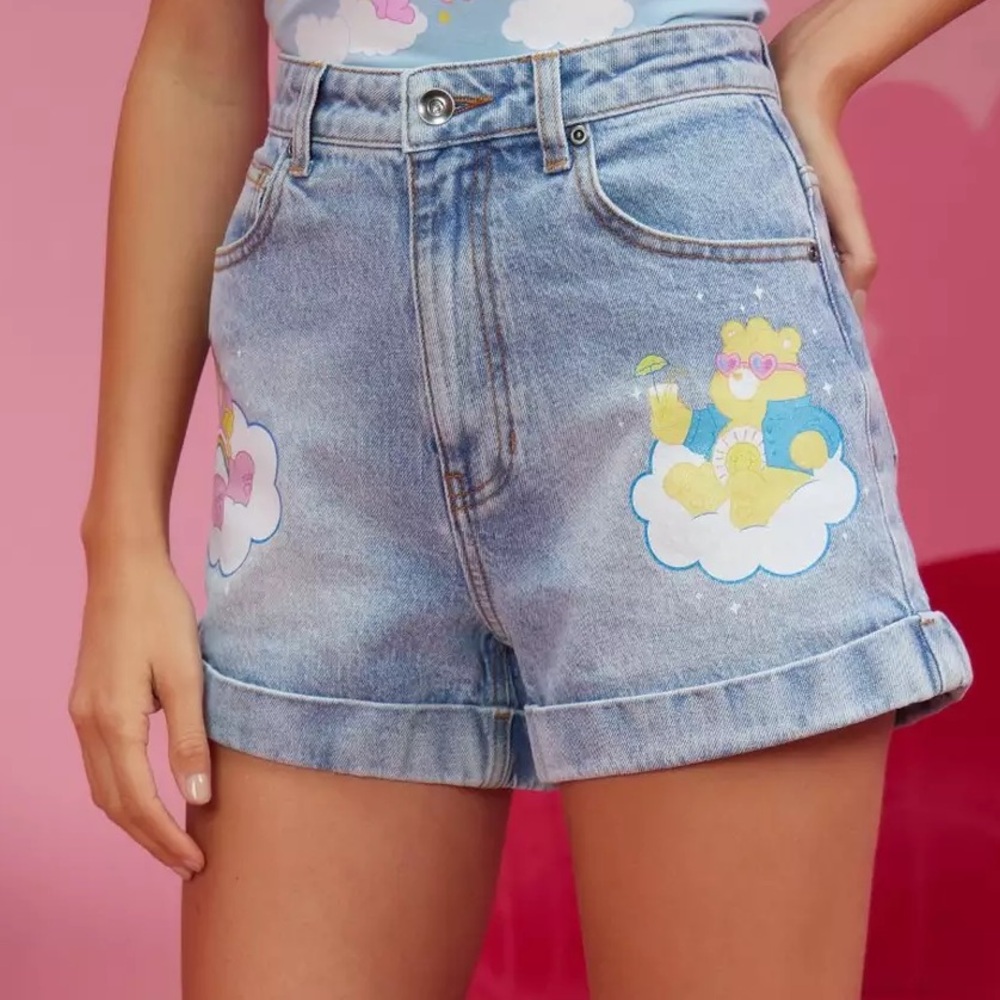 Care Bears Glitter Print Denim Mom Shorts Hot Topic‎